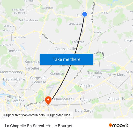 La Chapelle-En-Serval to Le Bourget map