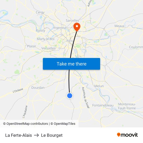 La Ferte-Alais to Le Bourget map