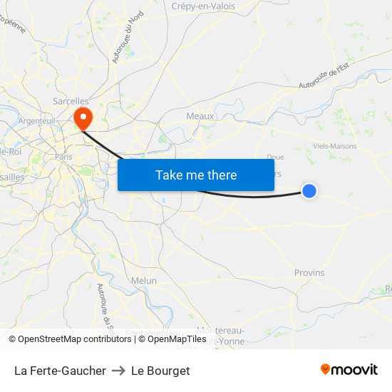 La Ferte-Gaucher to Le Bourget map