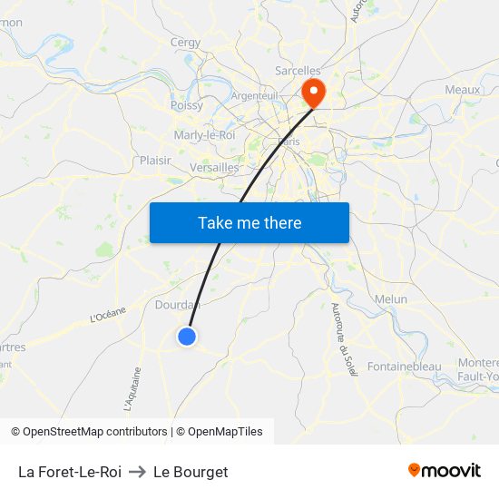 La Foret-Le-Roi to Le Bourget map