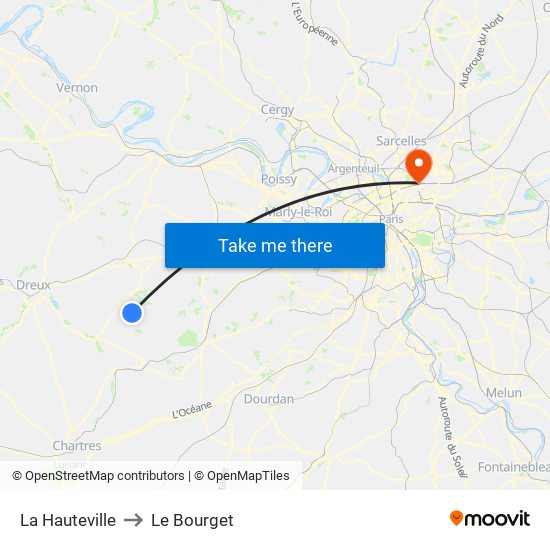 La Hauteville to Le Bourget map