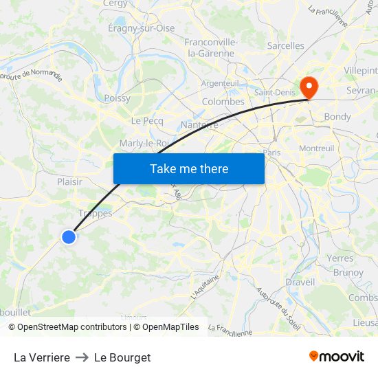La Verriere to Le Bourget map