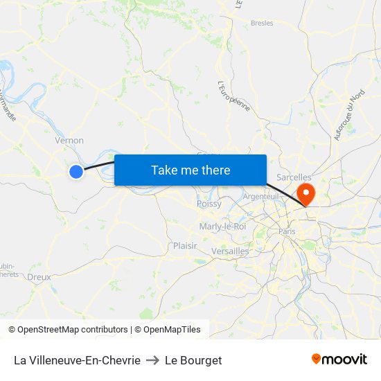 La Villeneuve-En-Chevrie to Le Bourget map