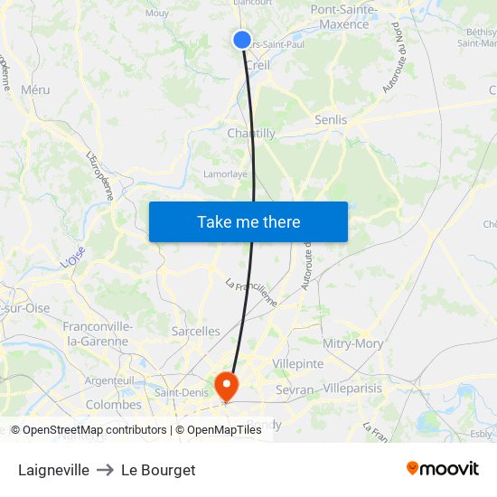 Laigneville to Le Bourget map