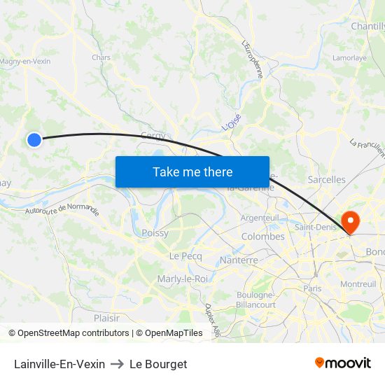 Lainville-En-Vexin to Le Bourget map