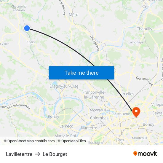 Lavilletertre to Le Bourget map