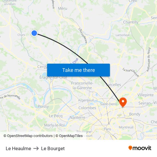 Le Heaulme to Le Bourget map