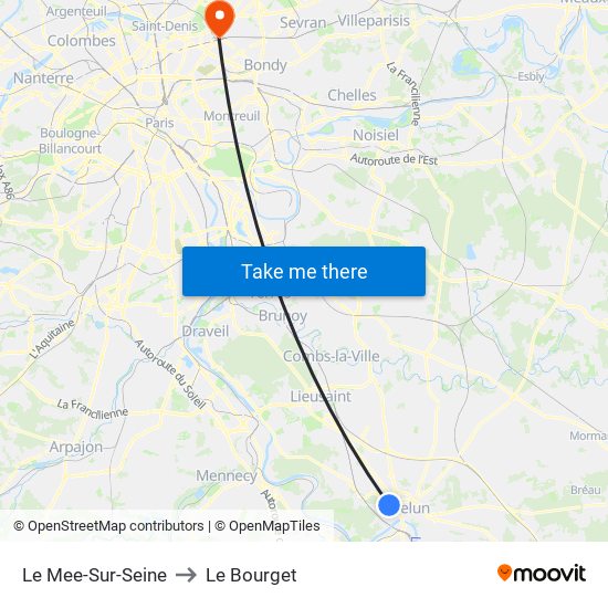 Le Mee-Sur-Seine to Le Bourget map