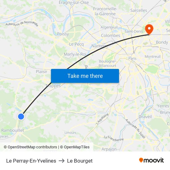 Le Perray-En-Yvelines to Le Bourget map