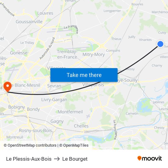 Le Plessis-Aux-Bois to Le Bourget map