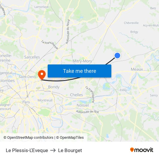 Le Plessis-L'Eveque to Le Bourget map