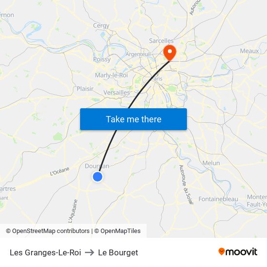 Les Granges-Le-Roi to Le Bourget map