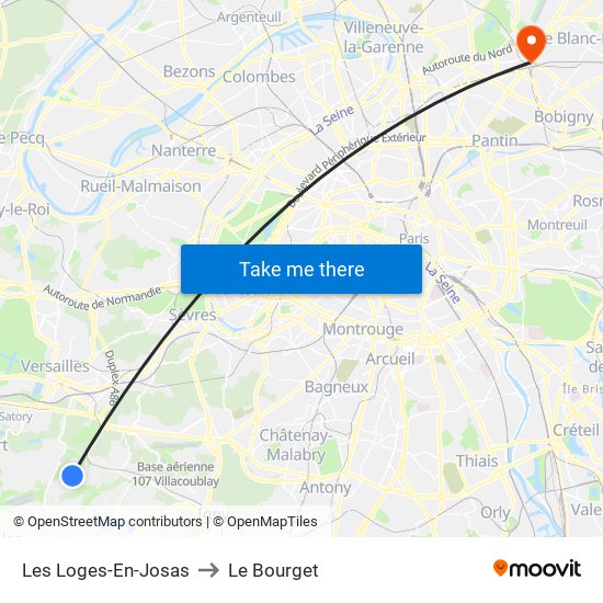 Les Loges-En-Josas to Le Bourget map