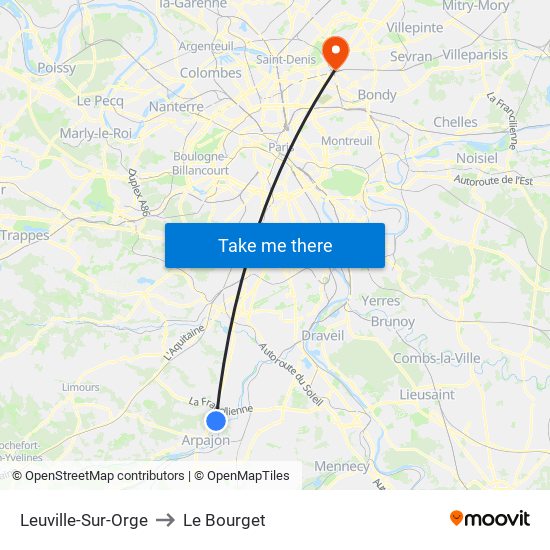 Leuville-Sur-Orge to Le Bourget map