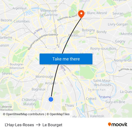 L'Hay-Les-Roses to Le Bourget map