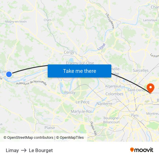 Limay to Le Bourget map