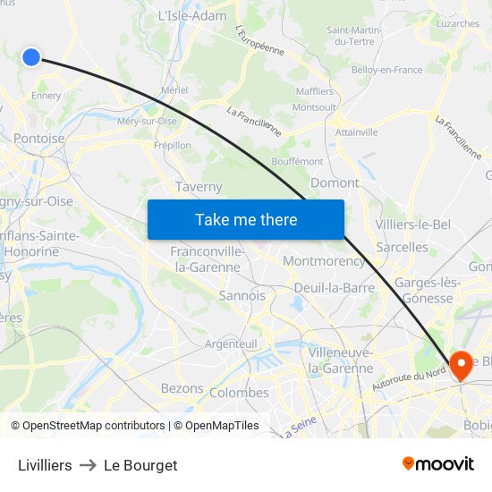 Livilliers to Le Bourget map