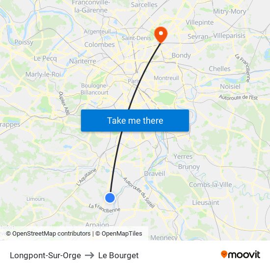 Longpont-Sur-Orge to Le Bourget map