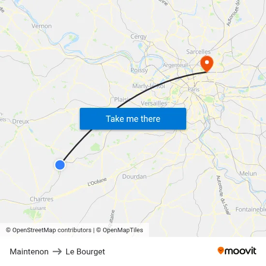 Maintenon to Le Bourget map