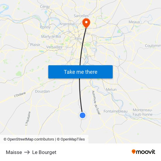 Maisse to Le Bourget map