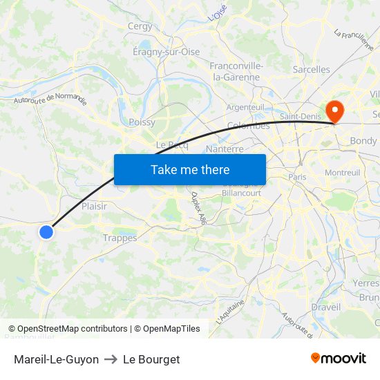 Mareil-Le-Guyon to Le Bourget map