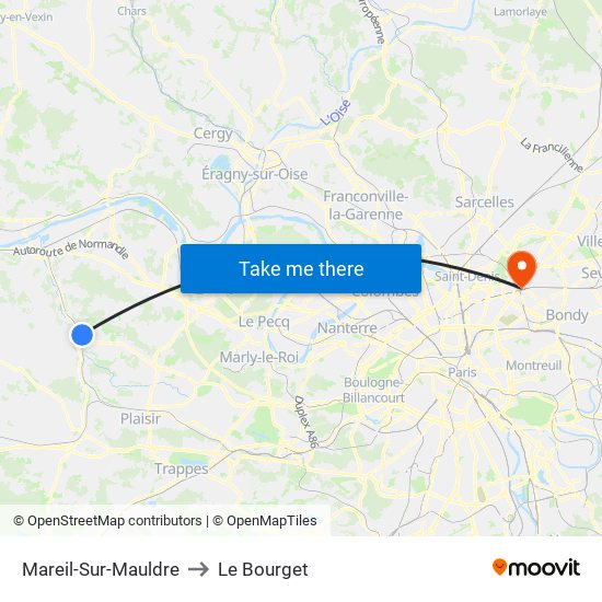 Mareil-Sur-Mauldre to Le Bourget map