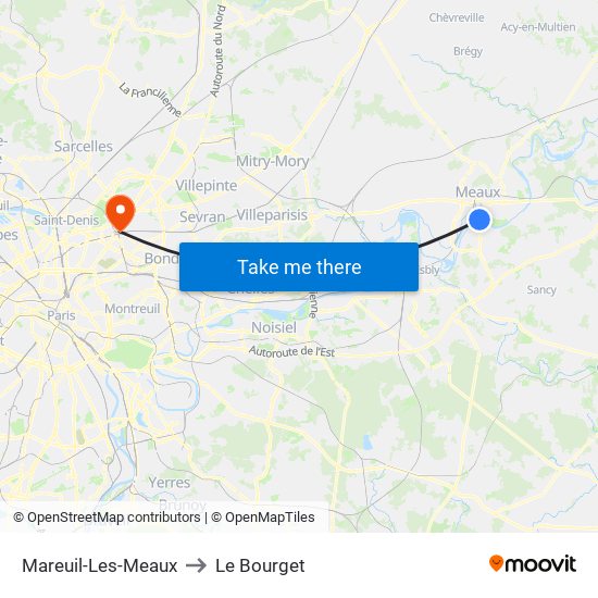 Mareuil-Les-Meaux to Le Bourget map