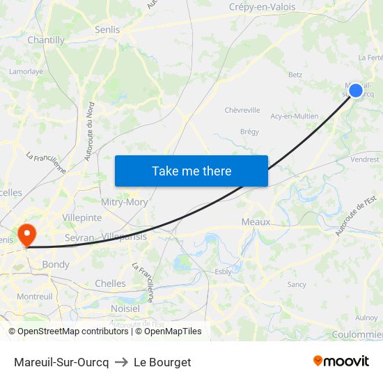 Mareuil-Sur-Ourcq to Le Bourget map