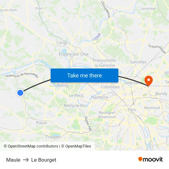 Maule to Le Bourget map