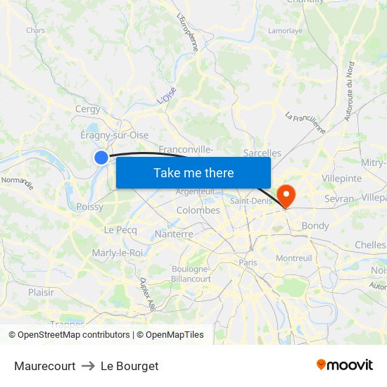 Maurecourt to Le Bourget map