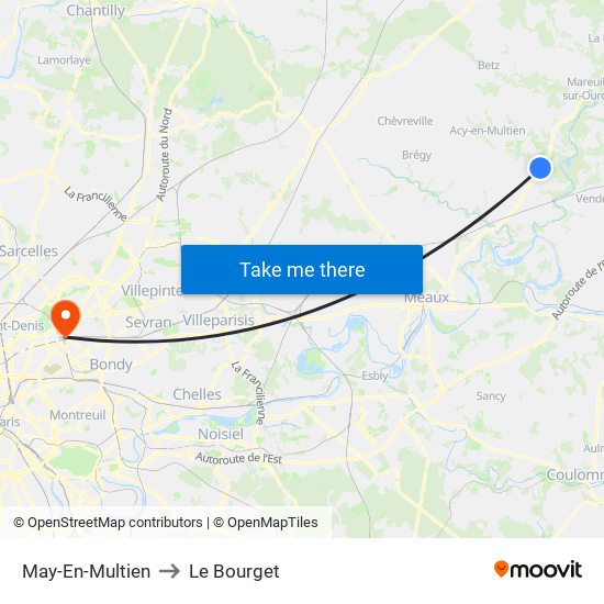 May-En-Multien to Le Bourget map