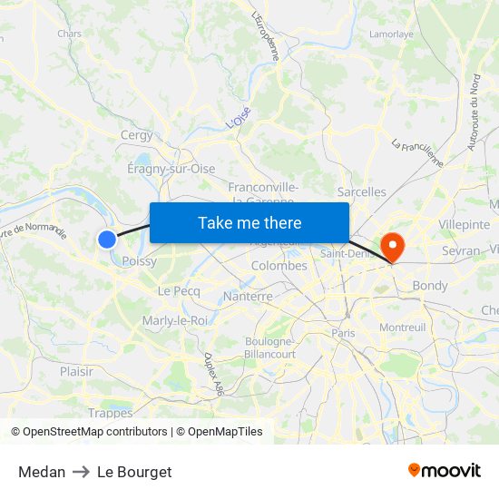 Medan to Le Bourget map