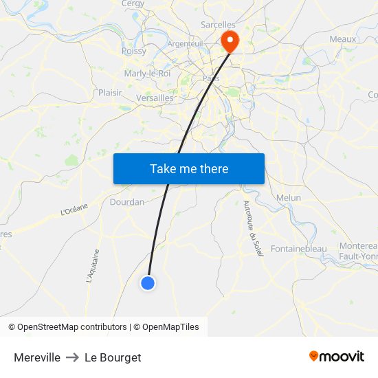 Mereville to Le Bourget map