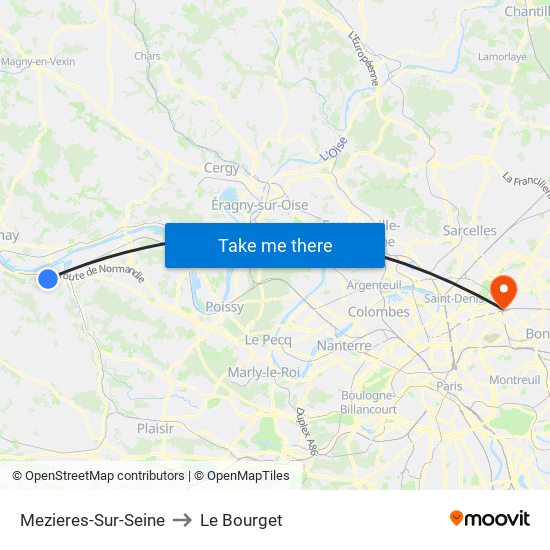 Mezieres-Sur-Seine to Le Bourget map