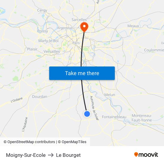 Moigny-Sur-Ecole to Le Bourget map