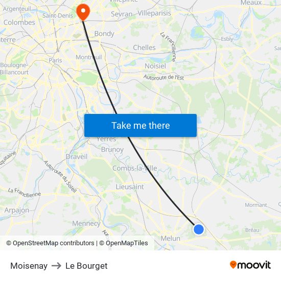 Moisenay to Le Bourget map