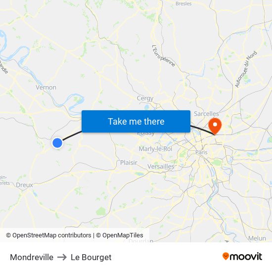 Mondreville to Le Bourget map