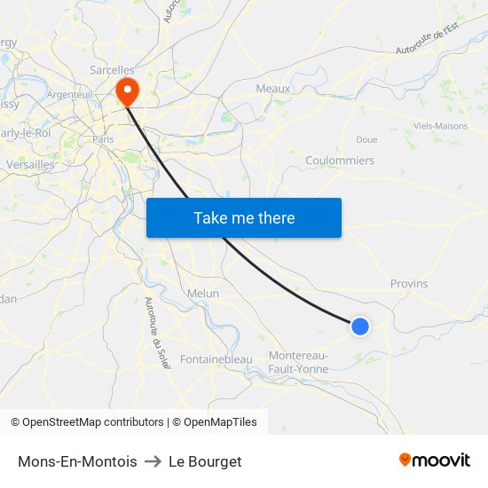 Mons-En-Montois to Le Bourget map