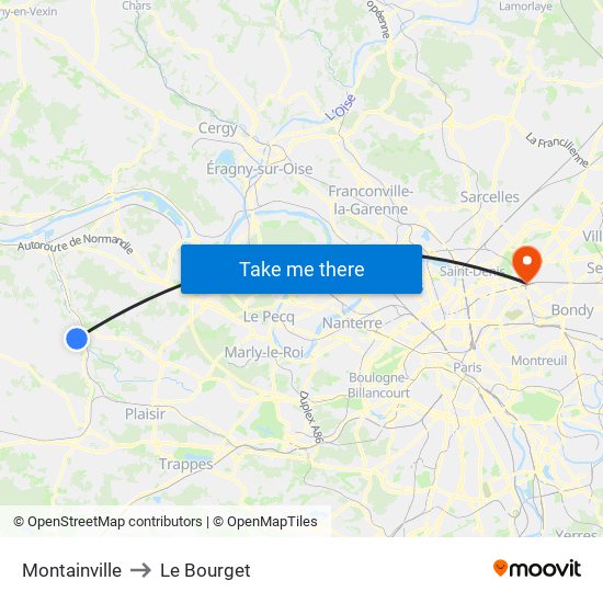 Montainville to Le Bourget map