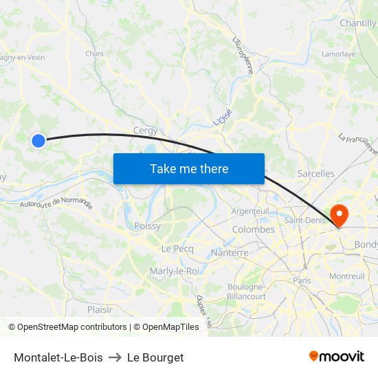 Montalet-Le-Bois to Le Bourget map