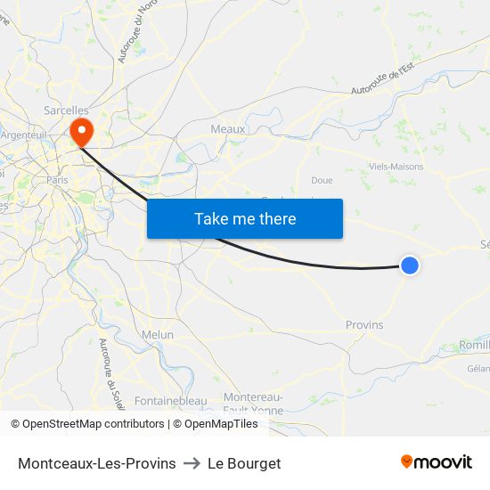 Montceaux-Les-Provins to Le Bourget map