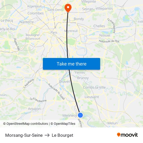 Morsang-Sur-Seine to Le Bourget map