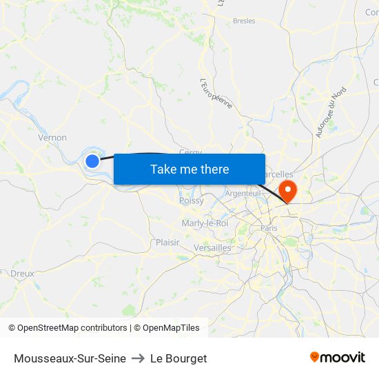 Mousseaux-Sur-Seine to Le Bourget map