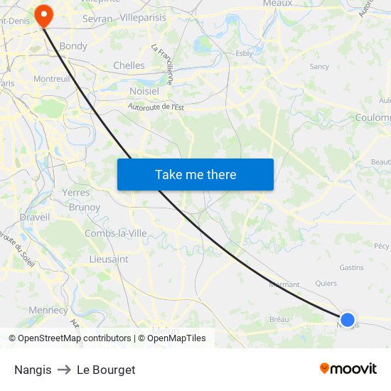 Nangis to Le Bourget map
