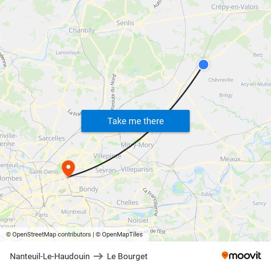 Nanteuil-Le-Haudouin to Le Bourget map