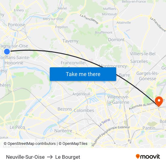 Neuville-Sur-Oise to Le Bourget map