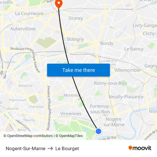 Nogent-Sur-Marne to Le Bourget map