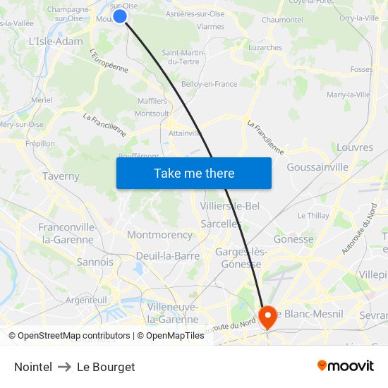 Nointel to Le Bourget map