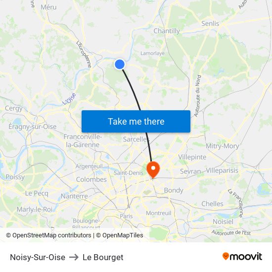 Noisy-Sur-Oise to Le Bourget map