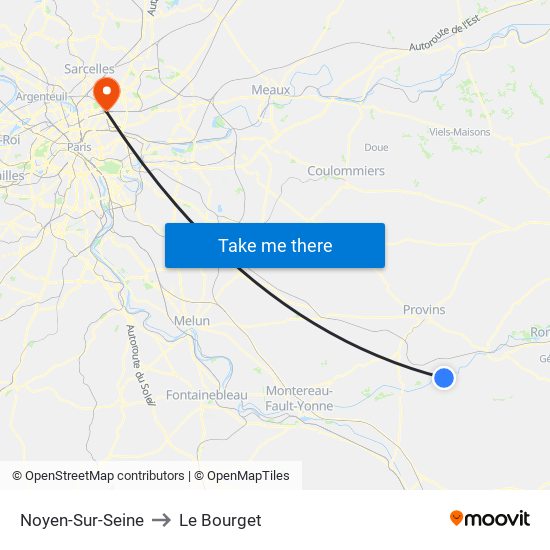 Noyen-Sur-Seine to Le Bourget map
